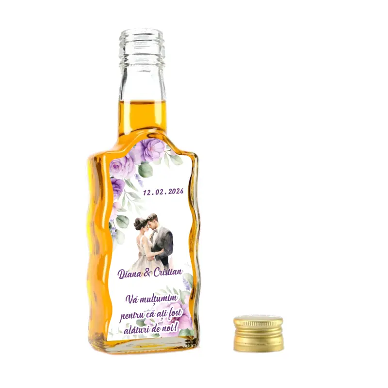 Sticla decorata nunta, 200 ml, model stof 2 001